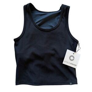 CYCLE HOUSE Ribbed Tank Top Black Ribbed Shelf Bra Women's Size Small NEW Gym